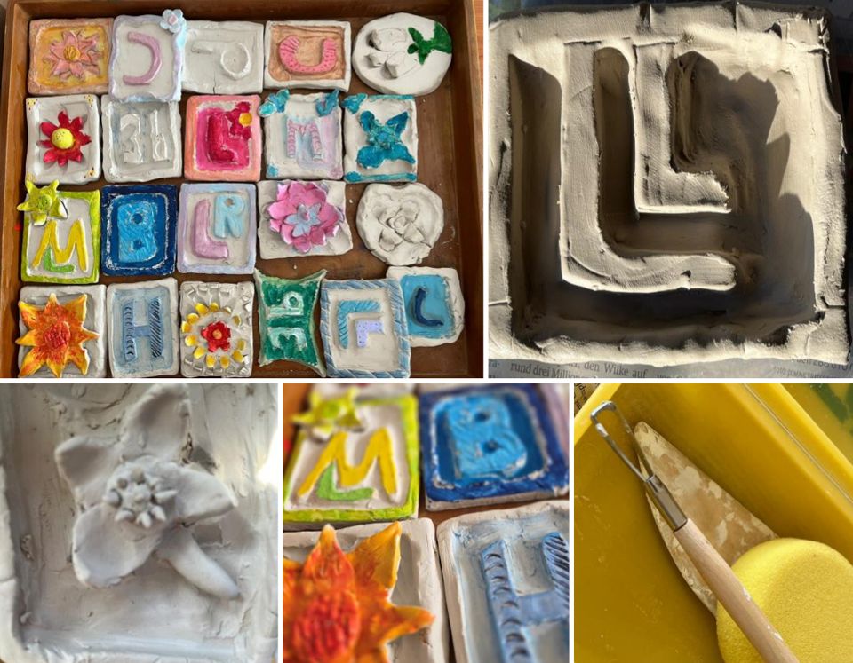 Reliefgestaltung aus Ton – Buchstaben & florale Elemente